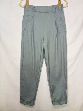 Anthropologie Ett Twa Grey Blue Linen Cotton Blend Cuffed Pants Size 2 Small